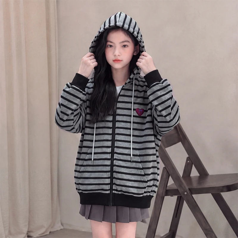 2026 Autumn Children's Striped Hoodie Long Sleeve Winter Girls' Student Coat Hot Selling Boys' Cotton Jacket