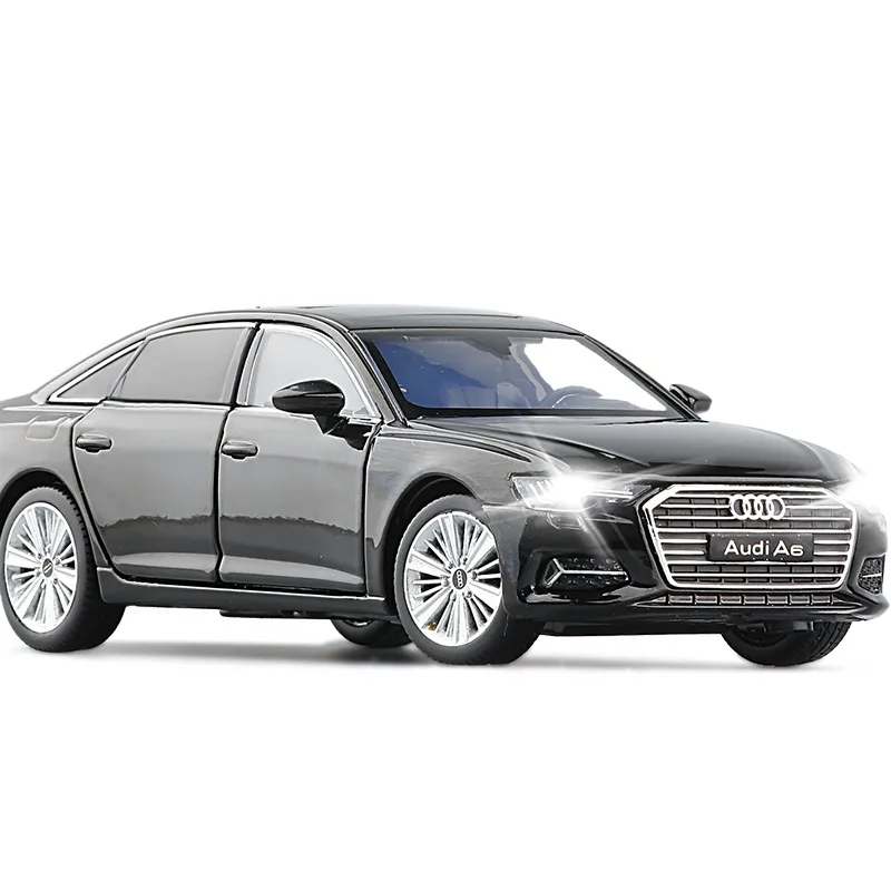 1/32 Audi A6 Quattro Toy Car Model JKM Diecast Alloy Miniature Sound & Light Free Wheels Collection Gift For Children Boys Kid