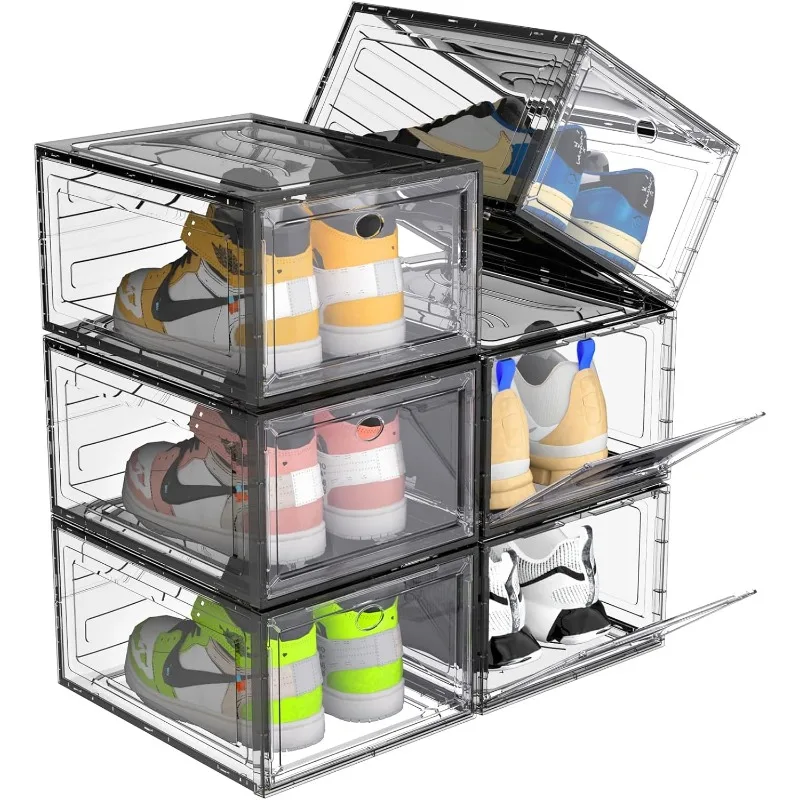 10 Pack Thicken Shoe Organizer Stackable,Upgraded Sturdy Shoes Storage Box with Magnetic Door