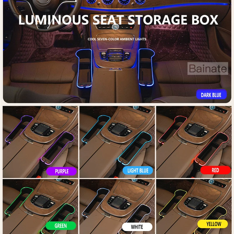 กล่องเก็บของช่องว่างเบาะรถยนต์เย็บติดสำหรับรถยนต์เมอร์เซเดส-เบนซ์ รุ่น A B C E S Class W204 W205 W176 GLC CLA AMG พร้อมไฟและช่องเสียบ USB สำหรับชาร์จ