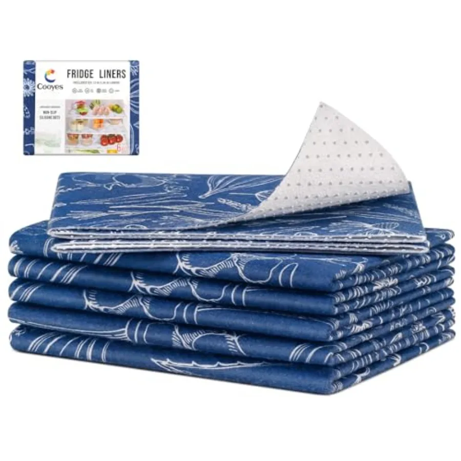 

6 Pack Refrigerator Shelf Liners for French Door Fridge, 17.7" × 36" Extra Large, Non-Slip Fridge Mats Machine Washable, Refrig