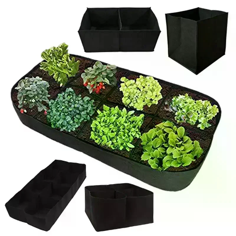 [MA]1/2/4/6/8 Holes Black Grow Bag Fabric Raised Garden Bed, Flowers And Vegetables Garden Grow Bags Rectangle Planting Nursery