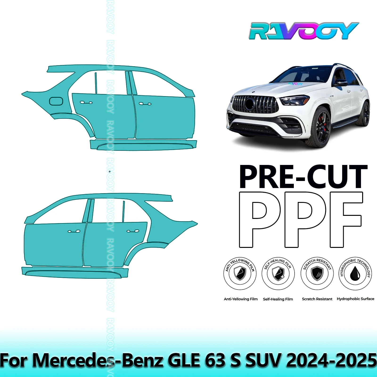 

For Mercedes-Benz GLE 63 S SUV 2024-2025 8.5mil Clear Matte Pre-Cut PPF Door & A/B Pillar Kit TPU Paint Protection Film Set