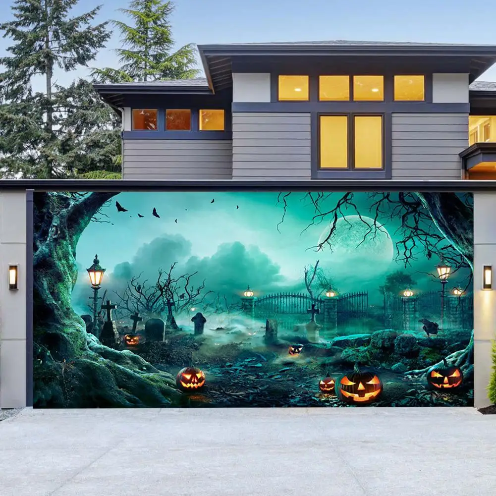 Halloween Garage Banner Easy Installation Halloween Tapestry Halloween Witch Haunted House Garage Door Tapestry Set