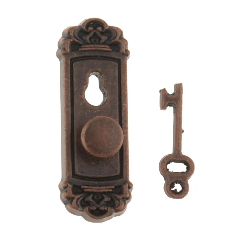 Dollhouse 1 12 Scale Accessories Metal Miniature Lock and Key Bronze Door Hardware for DIY Decor