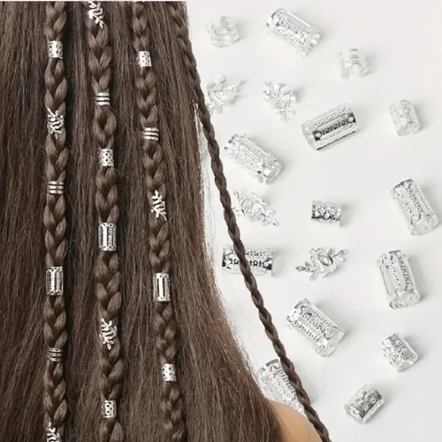 Imagen 2 del producto 40 Uds. Trenzas de pelo africanas mezcla trenzadora de pelo anillos de Metal para el cabello cuentas puños tubos dijes ahuecados accesorios de decoración de rastas