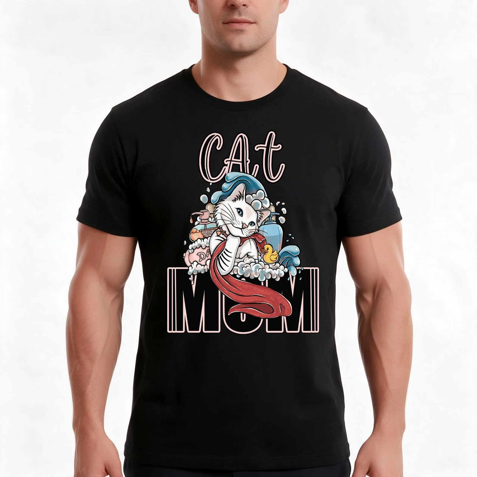 Cat mom, and yellow duckling T-Shirt, Summer Casual Cotton Tee, Oversized Streetwear Tops, Vintage Graphic Print, 100% Cotton