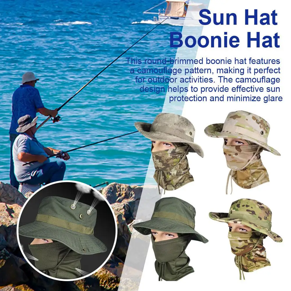 Women Men Hiking Fishing Boonie Hat Outdoor Sport Sun UV Protection Neck Face Camouflage Adjustable Bucket Caps and Mask