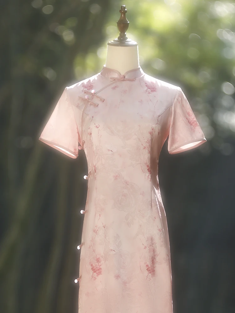 

Jiangnan Floing Spring Beau Young Sle Reformed Qipao Women's Dr Retro Long Sve ort Length Floral Pattern