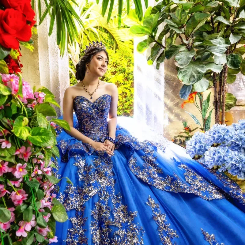 Vestidos De 15 dulces De princesa con forma De corazón azul real, apliques populares, vestido para quinceañeras De cumpleaños, Vestidos De 16 personalizados