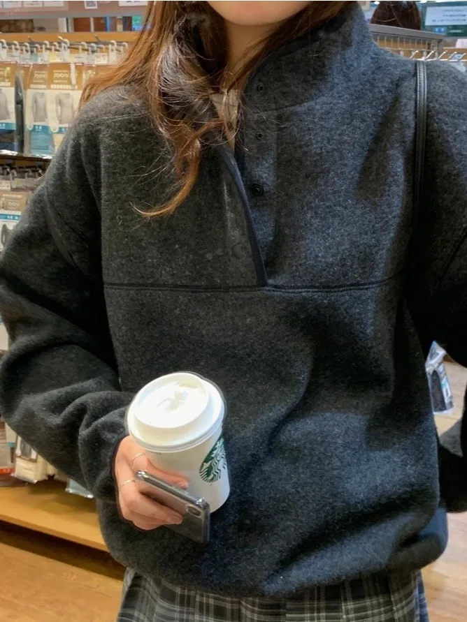 Chic Retro Thiened Warm Sweatirt Women's Loose Top f High Collar  Design Winter New Sle Comfortable Casual Wear