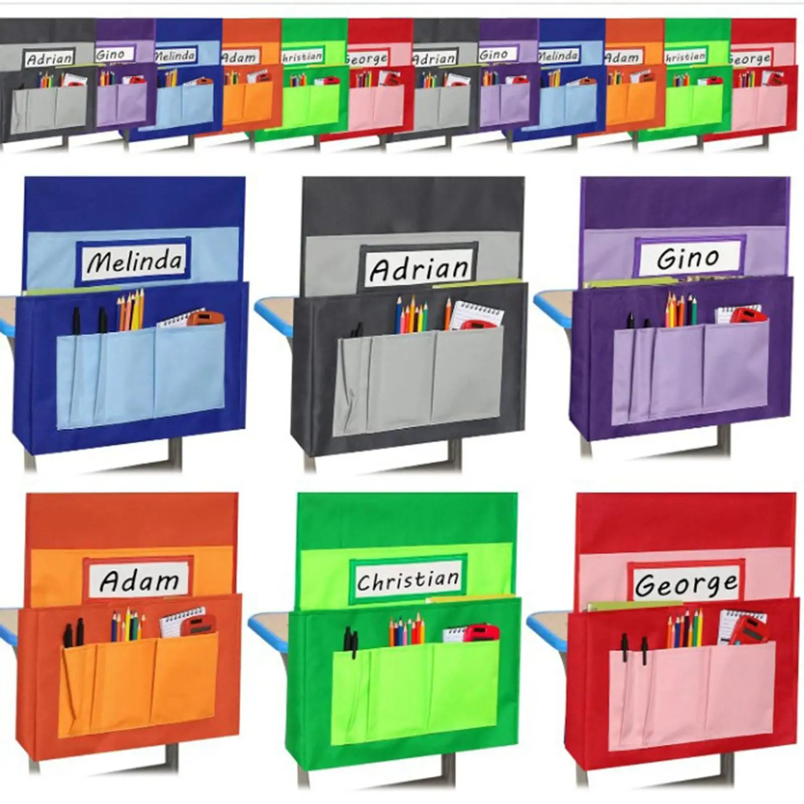 Classroom Organizer Chair Pocket Heavy Duty 600D Oxford Chairback Bag 6 Pocket Design for Elementary Desk Side Storage