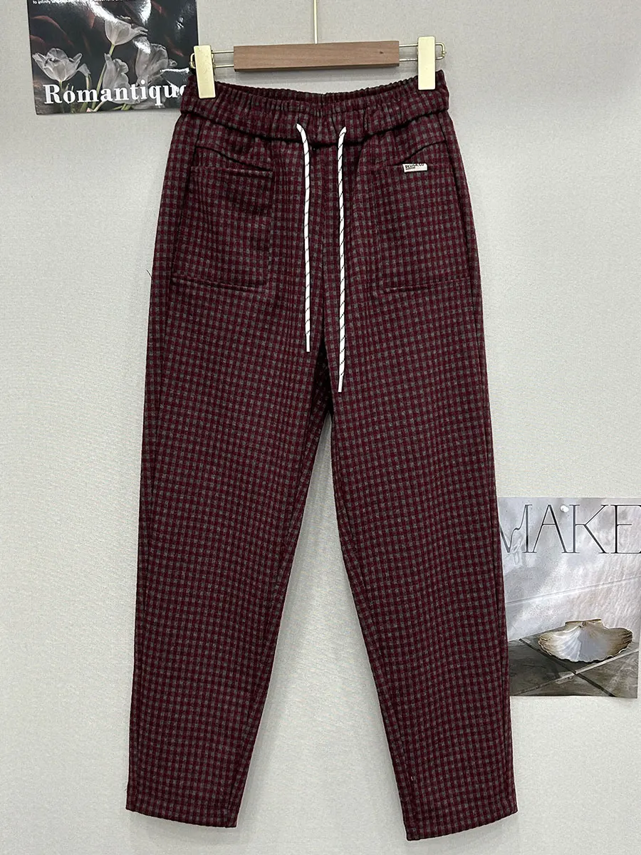 

High Waist Plaid Woolen Straight Leg Casual Pants Slimming Mom Pants Large Size Autumn Faion Ladies' Comfortable Breathable...