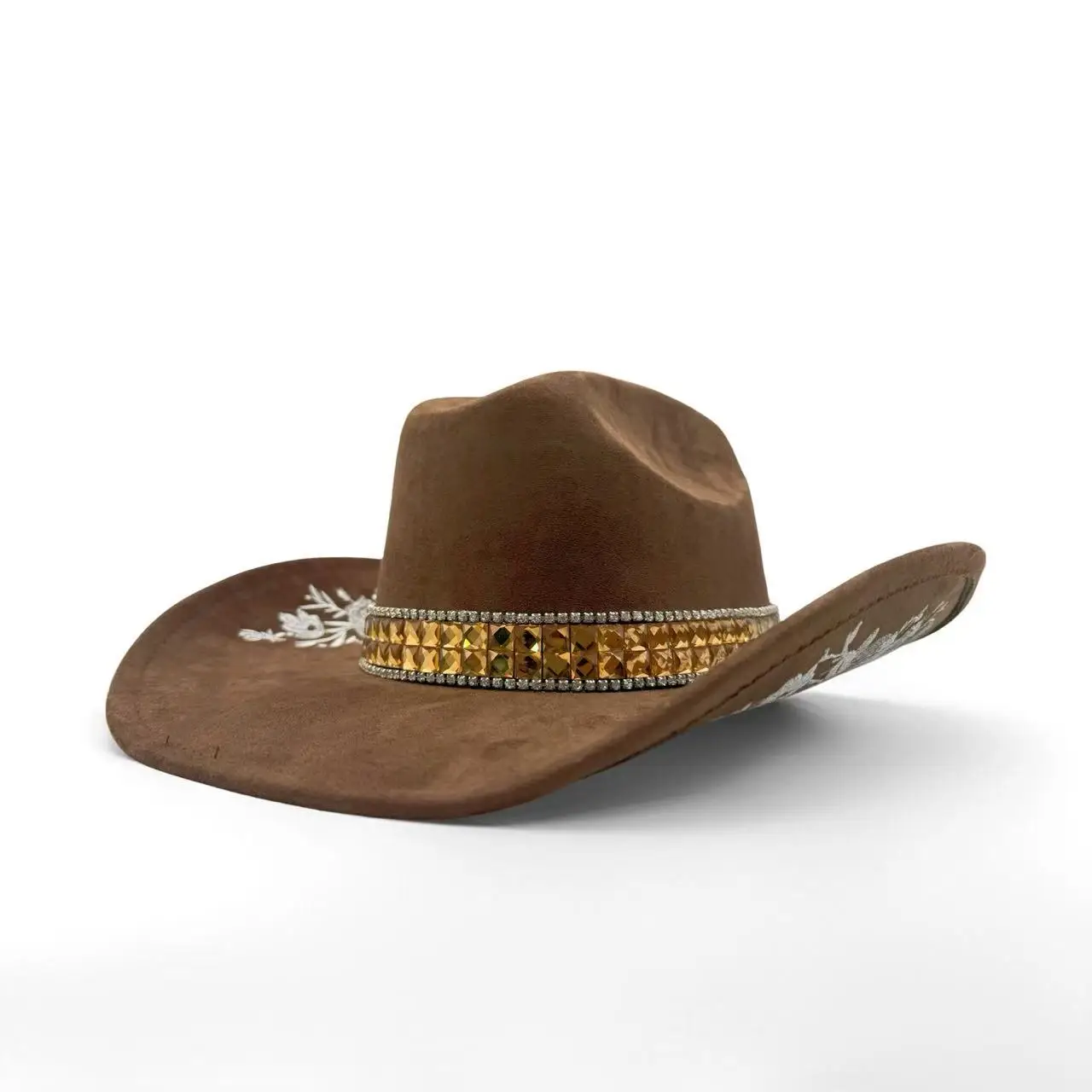 HongLuan Brown Glitter Costume Hat Adult, Cowboy Hats Rhinestone for Woman, Cowboy Cosplay Female Accessories & Cowgirl Cap