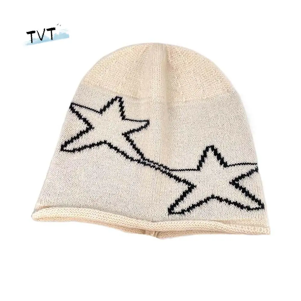 

Versatile Elastic Star Knitted Hat Streetwear Hip-hop Y2K Pullover Cap Dome Headgear Jacquard Woolen Hat Girls