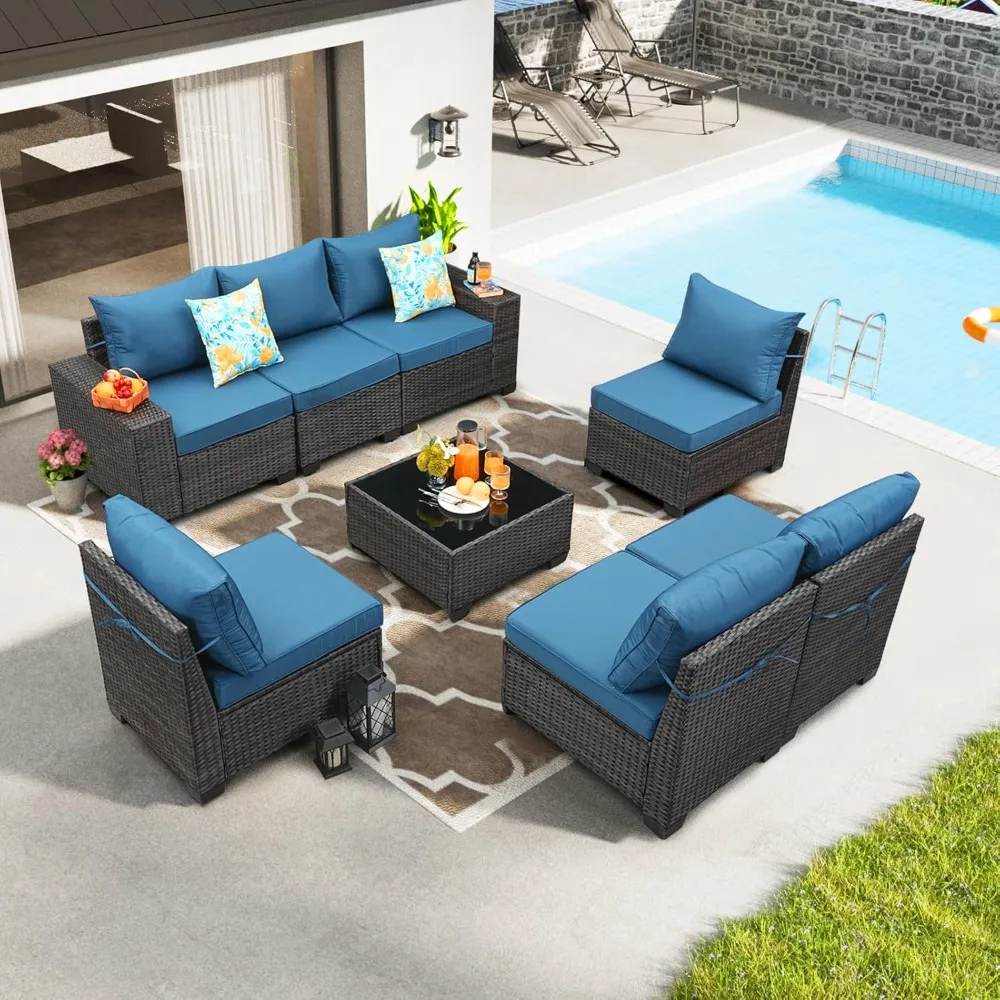 

8 Pieces Patio Furniture Set All-Weather Outdoor Wicker Sectional Conversation Sofa Rattan Patio Seating Sofa With, Customized