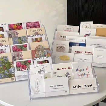 透明アクリル名刺入れ,ポストカードやグリーティングカード用のディスプレイスタンド,花柄と花束,1個