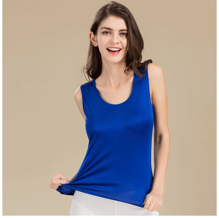 SuyaDream Women Tanks Knitted Real Silk Solid Vest O Neck Sleeveless Basic T Shirt 2025 Spring Summer Tops
