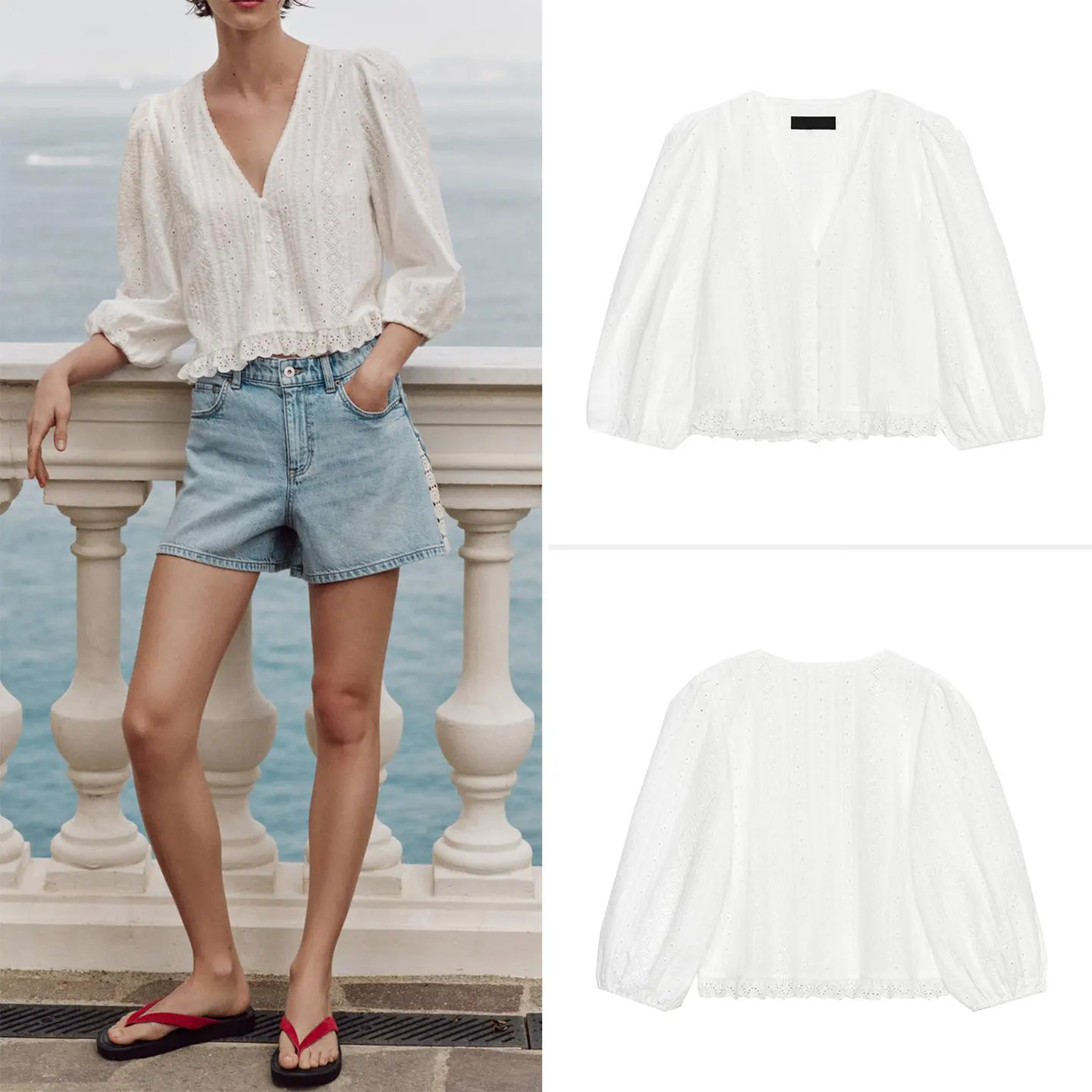 

Elegant Embroidered Hollow out Shirt Women's Fashionable Versatile Summer Clothing 2026 New Arrival Neutral Style Loose Fit