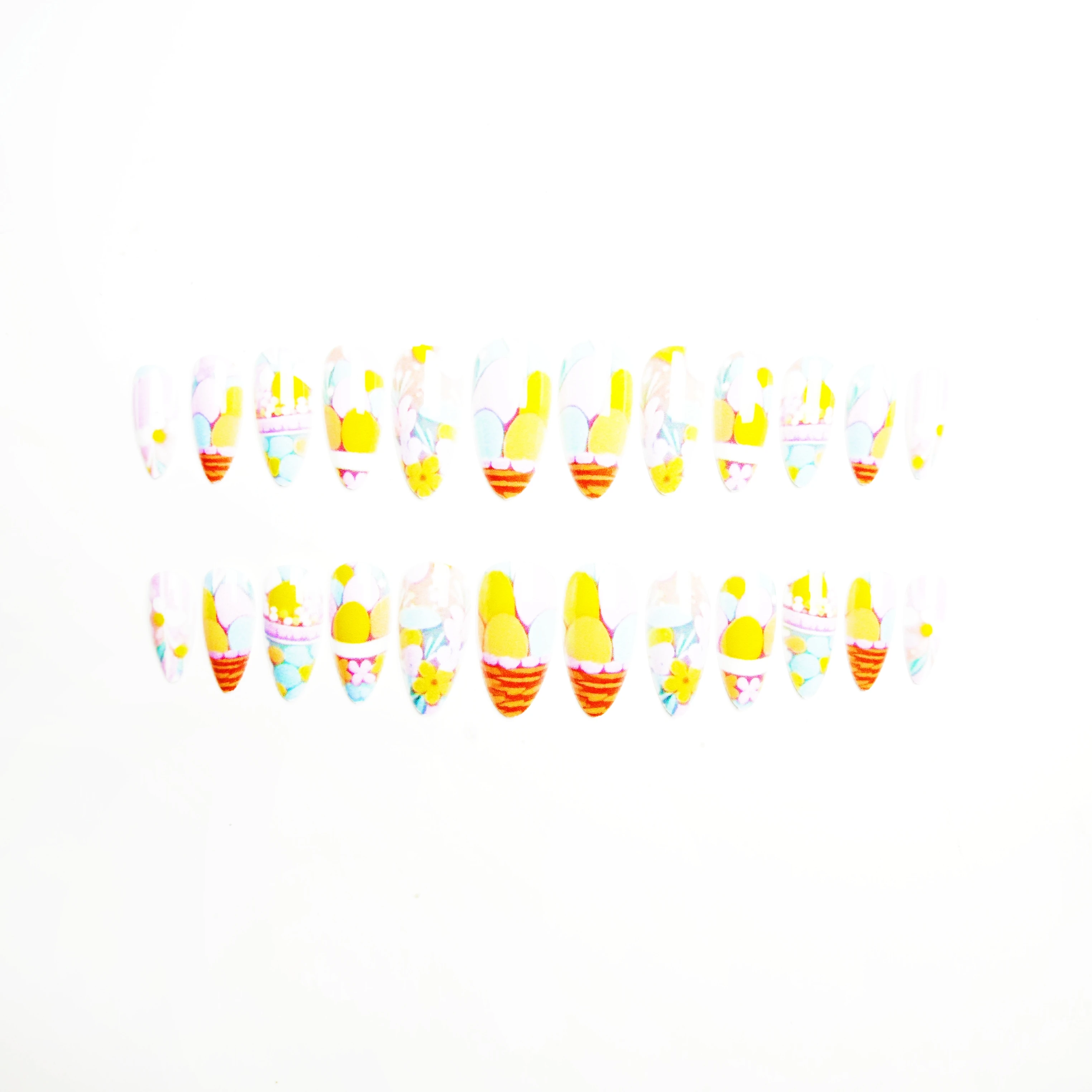 24-Piece Easter Egg Almond Nails, Macaron Soft Cute Girly Finished Nail Art, Glossy Removable Nail Pieces