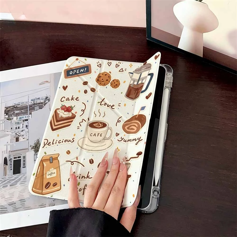 Cafe Coffee Cake Stickers For iPad Pro 11 12.9 13 A16 M2 M4 M3 M5 Shell 9.7 10.2 5/6/7/8/9/10/11th Mini Air 3 4 5 6 Cover