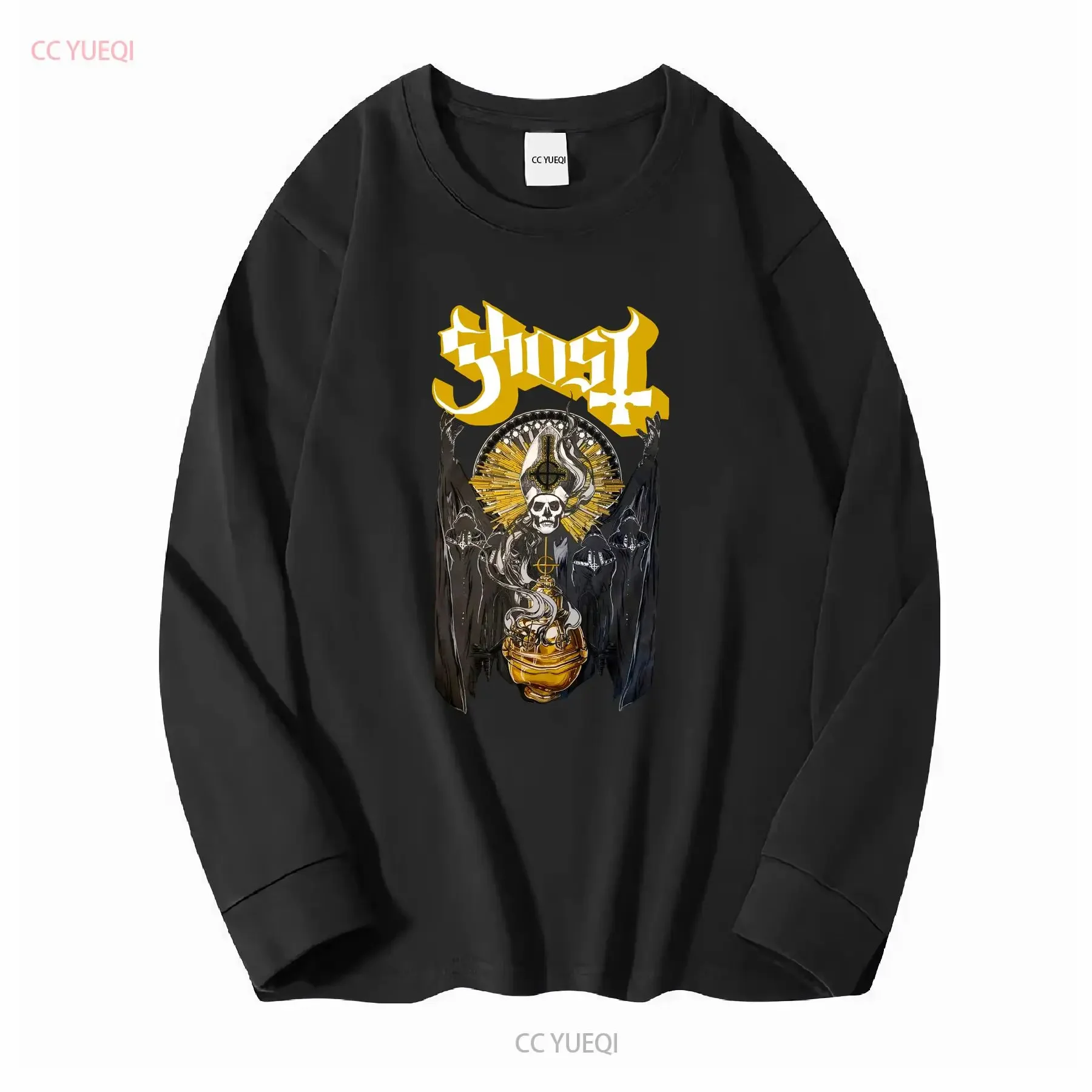 تي شيرت GhosT T شيرت Tobias Forge المملوكة مسبقًا Loma Vista Rise Above Records Papa Emeritus عتيق مغسول مريح غير رسمي ممتد