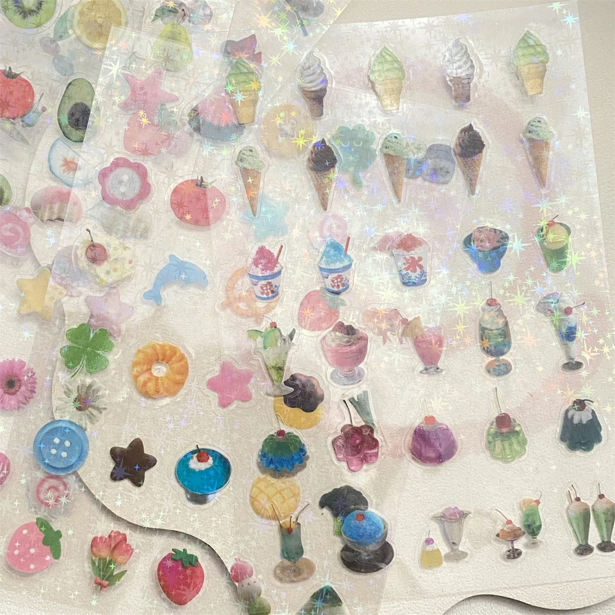 عالية المظهر دولفين الصودا الآيس كريم الكرتون قطع لاصق غشائي مزدوج شفاف ليزر ستار كتيب ديكور المواد ملصق #1