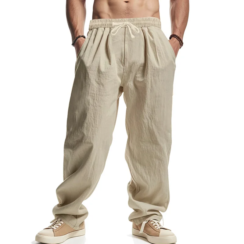 

2025 Spring/Summer American Hot Sale Men's Loose Casual Linen Hip Hop Beach Sports Wide Leg Pants