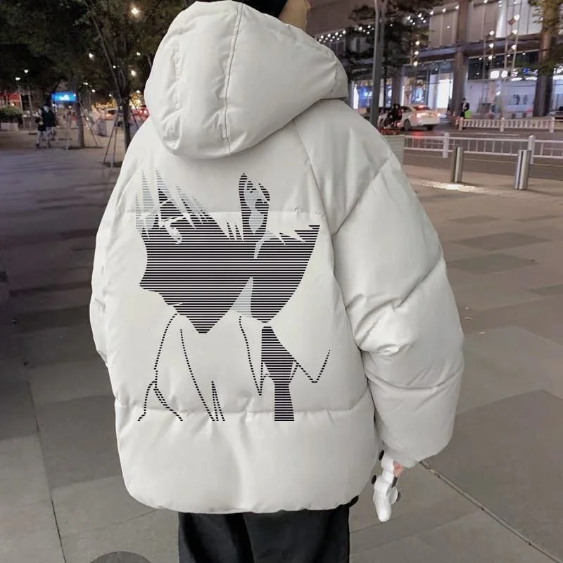 New Techwear Winter Jacket Men Parkas Women Anime Print Japanese Manga Harajuku Winter Man Warm Jacket Padded Hooded Couplewear