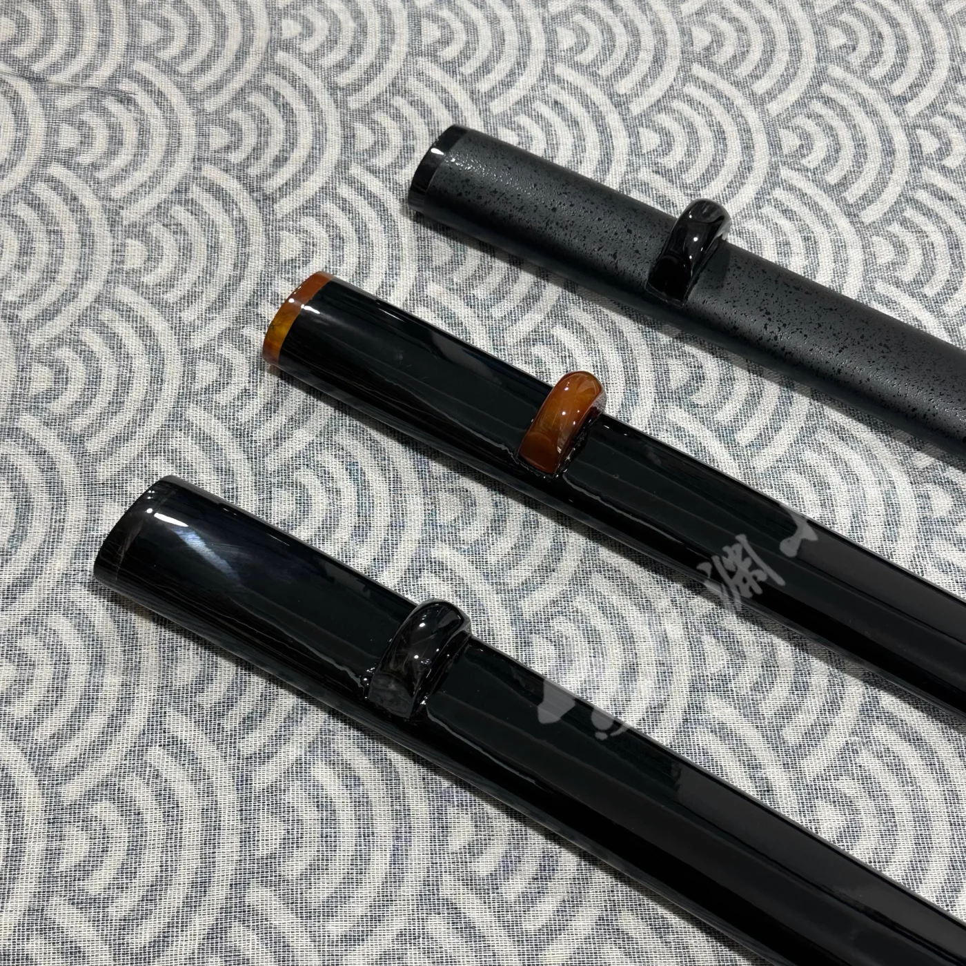 76 سنتيمتر أسود مشرق/ماتي ورنيش السيف سايا غمد ث/أصفر/أسود بوفالو القرن مطعمة لسيف الساموراي كاتانا الياباني