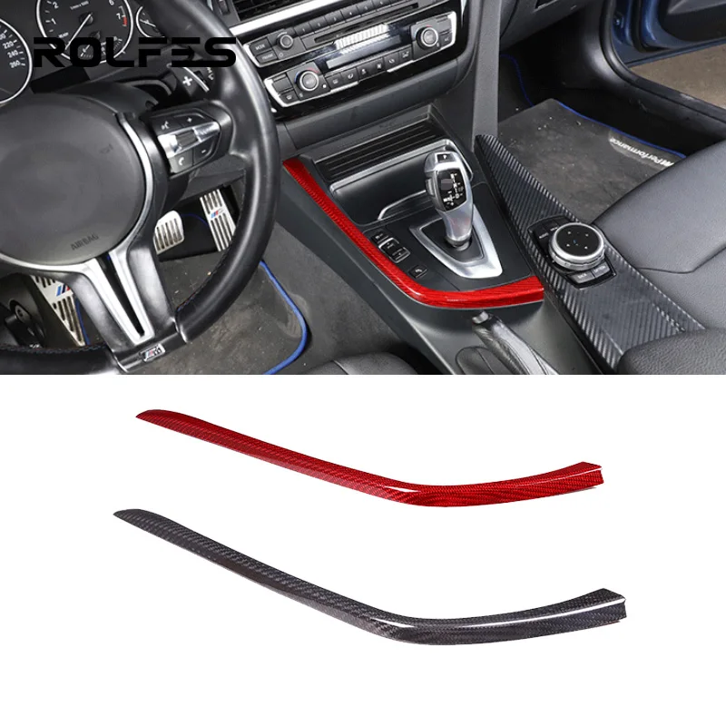 ROLFES LHD For BMW 3 4 Series F30 F31 F32 F33 F34 F35 F36 F80 2013-2019 Car Gear Shift L Shape Strips Trim Real Carbon Fiber