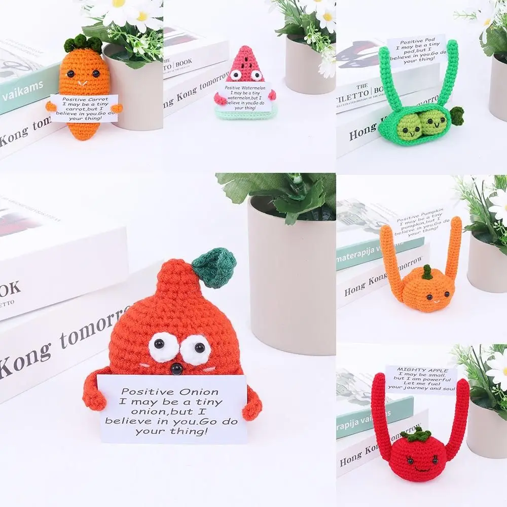 Office Decor Positive Energy Doll with Positive Affirmation Card Handmade Woven Vegetable Fruit Doll Home Decoration