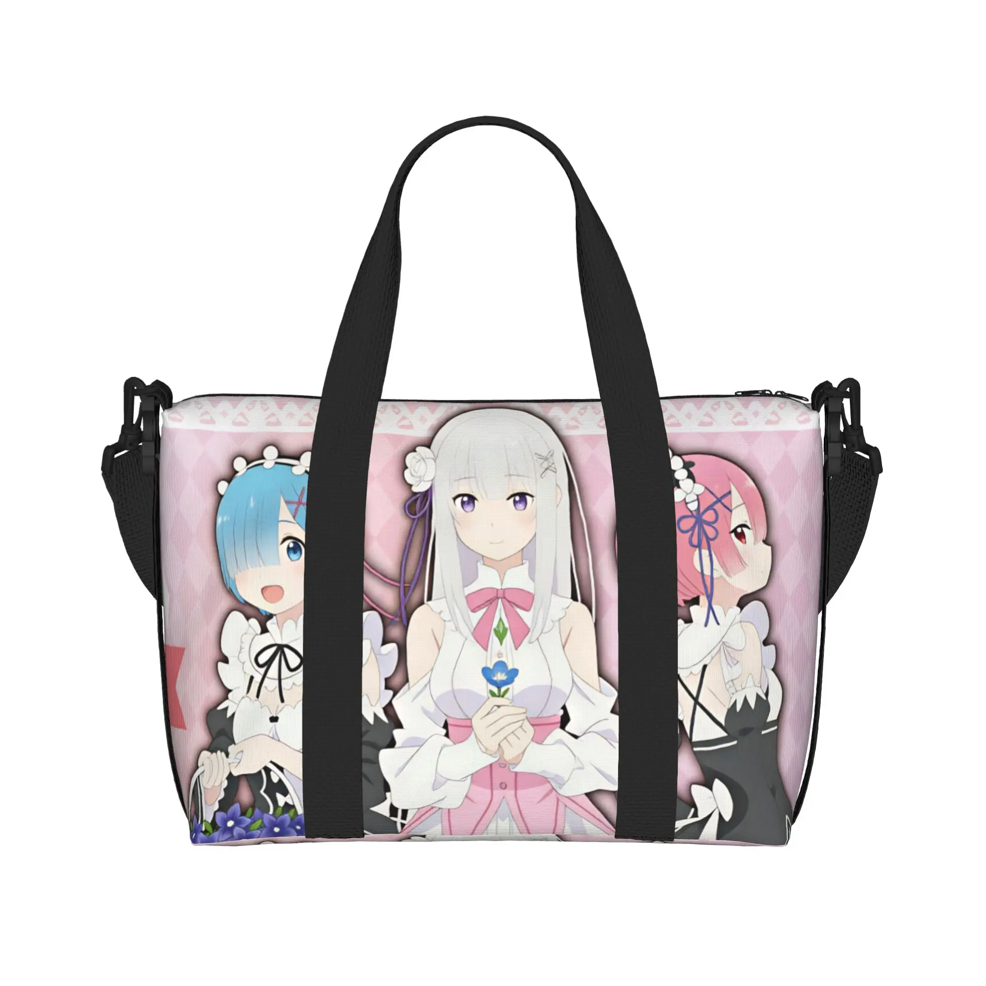 Custom Large Rem Emilia R-Re:ZERO Anime Tote Bag Women Starting Life in Anothers Worlds Shoulder Shopping Beach Gym Travel Bag
