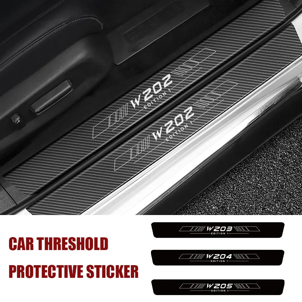 Car Door Threshold Scuff Plate Carbon Fiber Sill Protector Sticker For Mercedes Benz Edition 1 C-Class W202 W203 W204 W205 W206