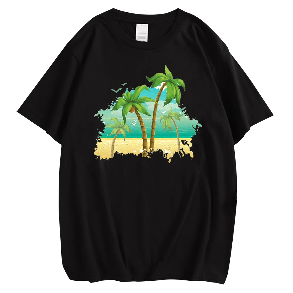 CLOOCL Unisex T-Shirt Short Sleeve Classic Style Fashion Casual Beach Coconut Scenery Printing Cool Tee Shirt Women Men Clothes