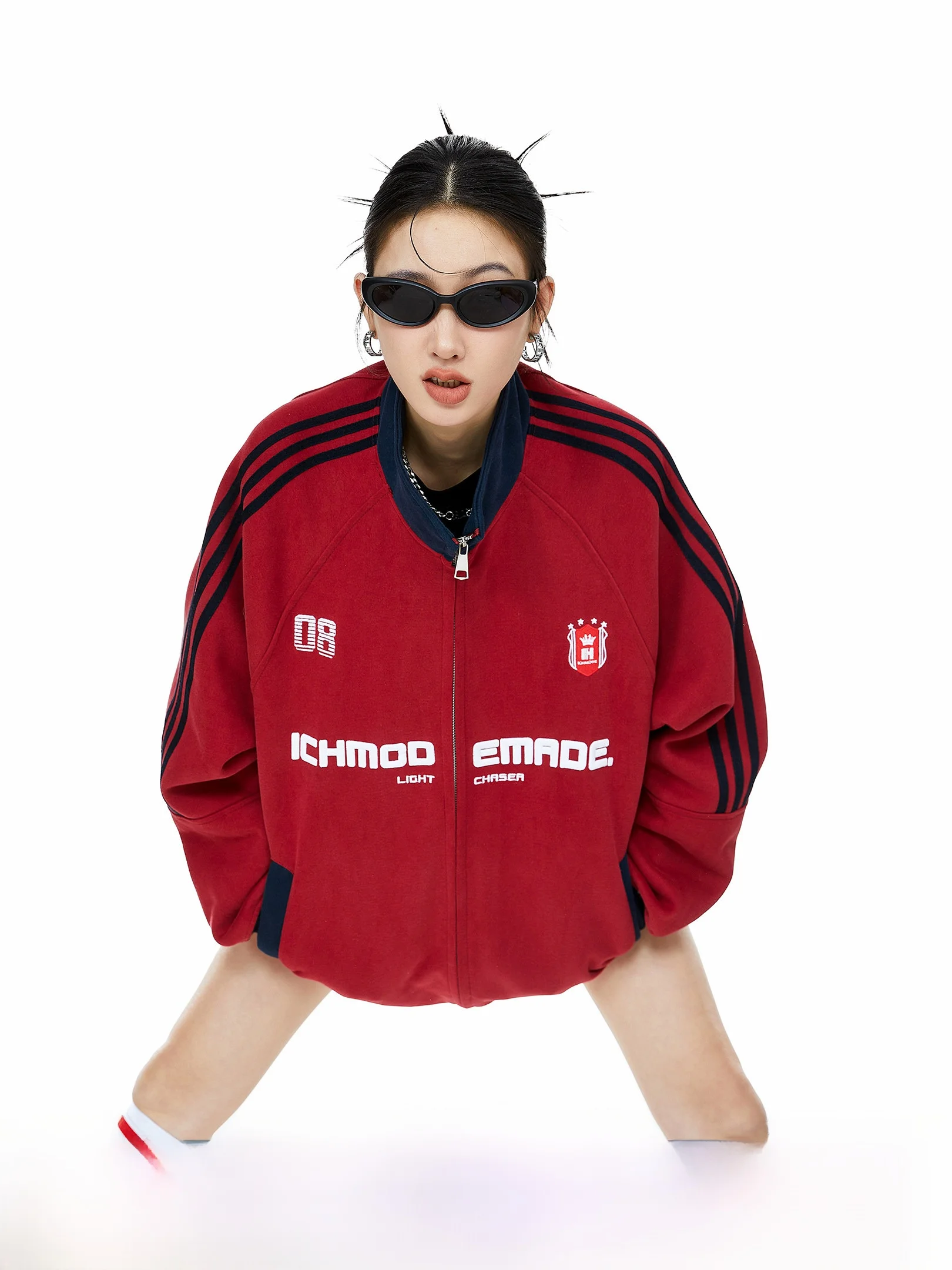 

Ichmode American Sle Casual Red Open Cardigan Women's Loose Zipper Sweatirt Spring Autumn New Sle Cotton Polyester Blend