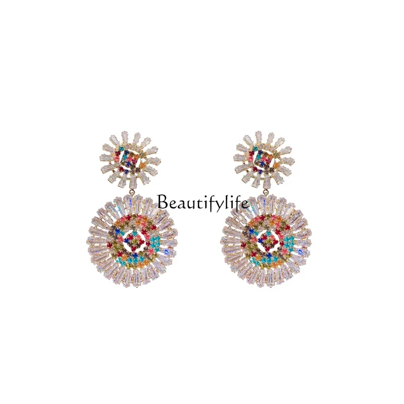 

Ethnic Style round Ring Earrings Women's High Sense Personalized Long Thin-Looking Earrings