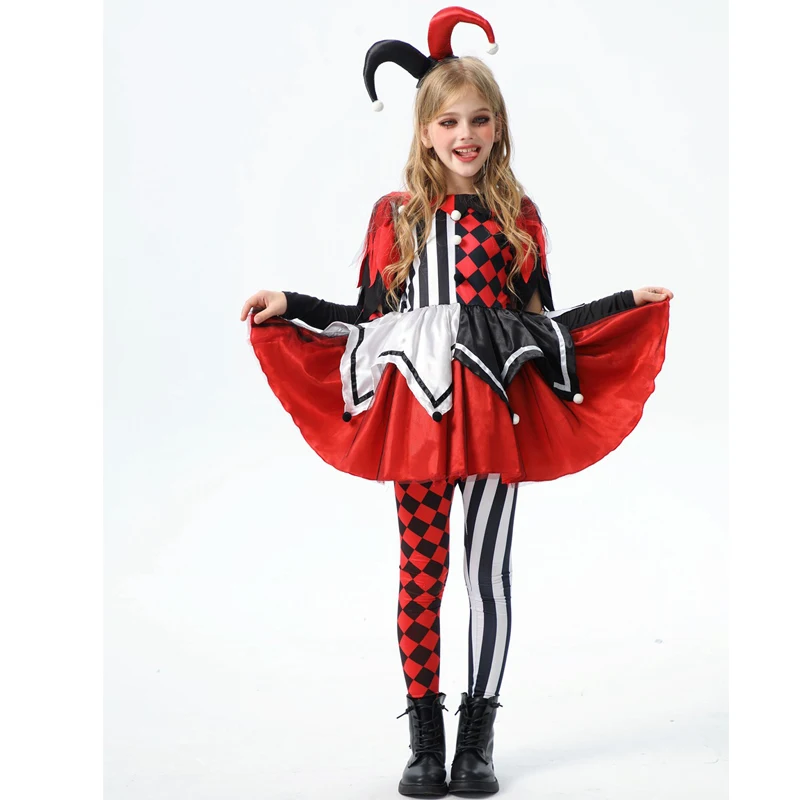 Girl Purim Naughty Clown Costume Crazy Film Harlequin Spooktacular Cosplay Carnival Halloween Fancy Party Dress
