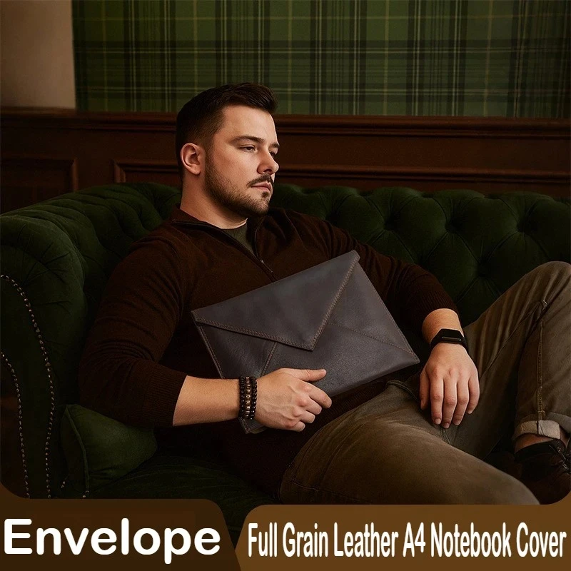 Vintage Style Full Grain Leather A4 Notebook Cover Envelope Form Magnetic Office Handheld Wrap Stationery School Supplies