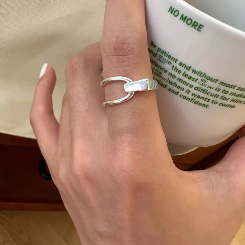 Women's 925 Sterling Silver Double Layer Geometry Ring