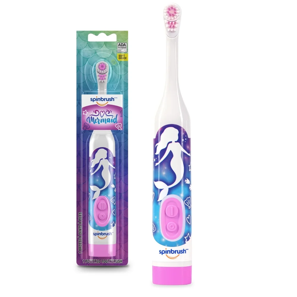 Детская электрическая зубная щетка с питанием от батареи, мягкая щетина, эргономичный дизайн, возраст 3, простой переключатель включения и выключения, батарея Duracell AA в комплекте