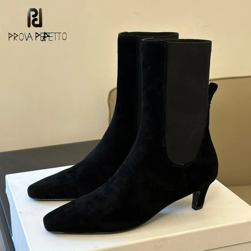 Small Heel Genuine Leather Short Ankle Boot Suede Black Elegant Comfortable All Match Spring Office Lady Daily Bota Amazing Shoe