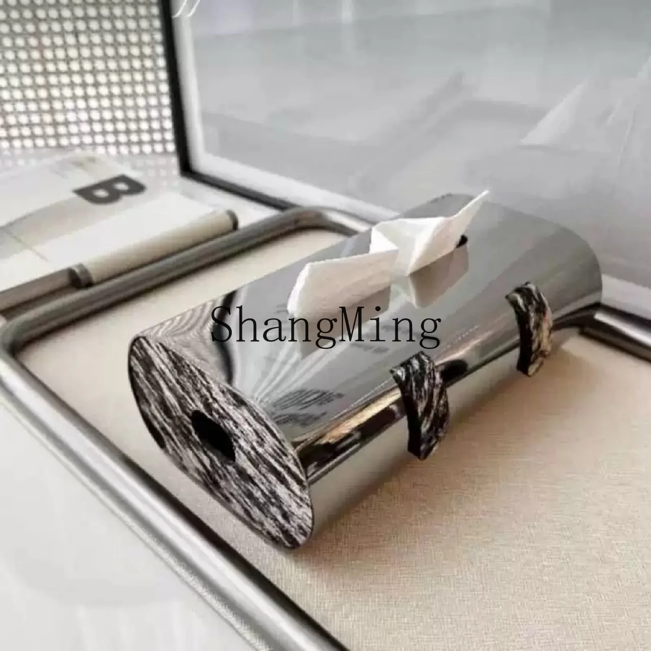 

CL Light Luxury Gunmetal Stainless Steel Tissue Box Model Room Restaurant Coffee Table Desktop Creative Tissue Box Hotel Home