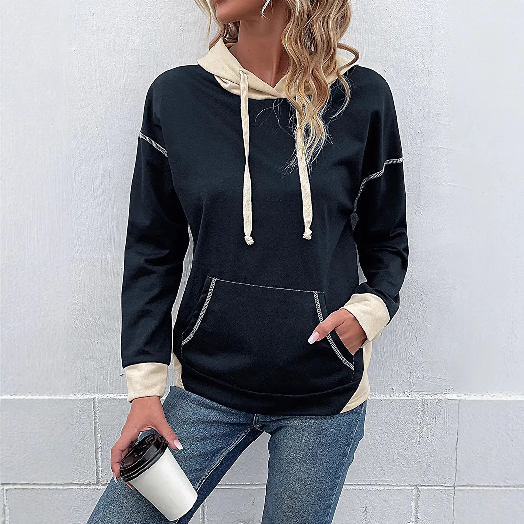 Sweatshirts Women Hoodies Full Sleeve Tops Y2k Streetwear Elegant Splice Top Causal Work Pocket Sweatshirt Autumn 2025