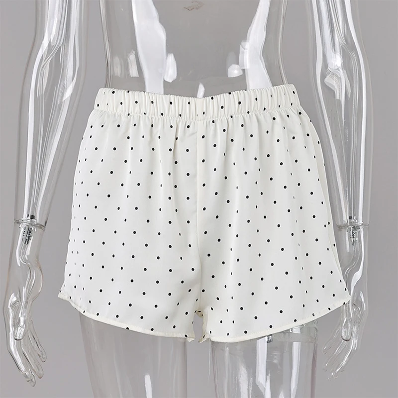 Trendix Women Dot Print Satin Shorts Street Casual High Waist Loose Short Pants 2026 Summer Basic Beach Party Vacation Shorts