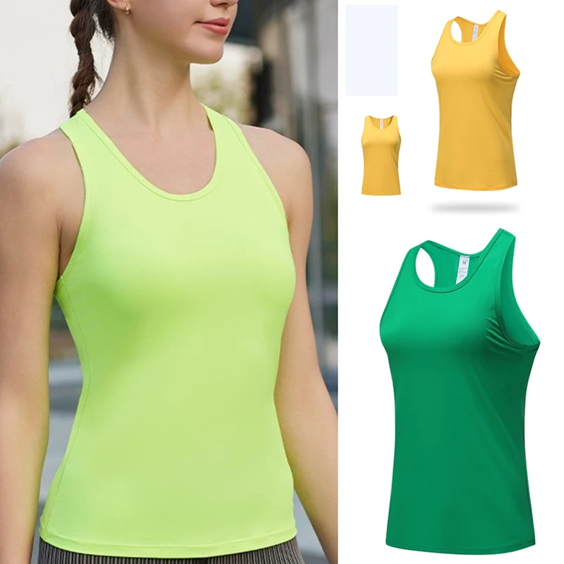 Summer Women Tight Yoga Vest High Elastic Solid Soft Breathable Sports Back Bottoming Underwear Running Slim Tank Top Outerwear