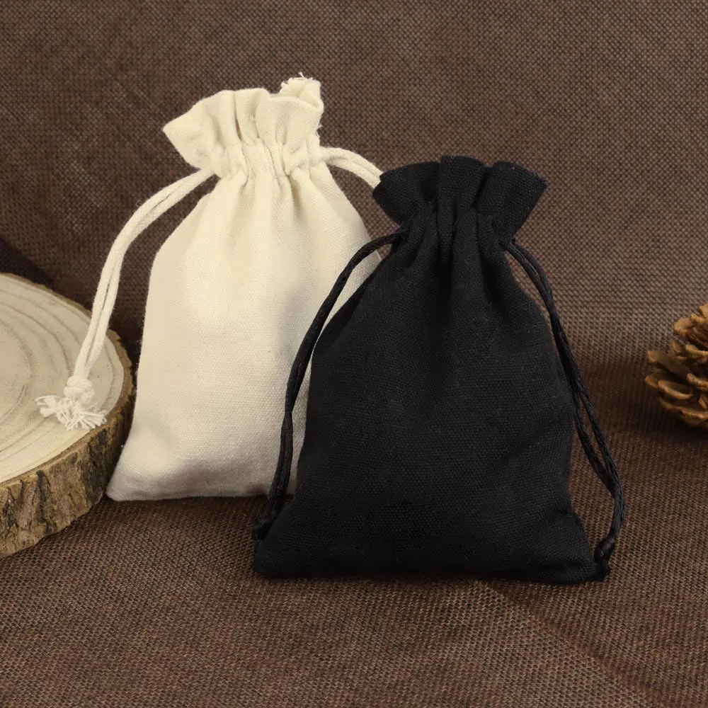 5pcs/10pcs 8x10cm 10x14cm 12x15cm Canvas Cotton Gift Packing Bags White Black Natural Cotton Drawstring Pocket Storage Sachet