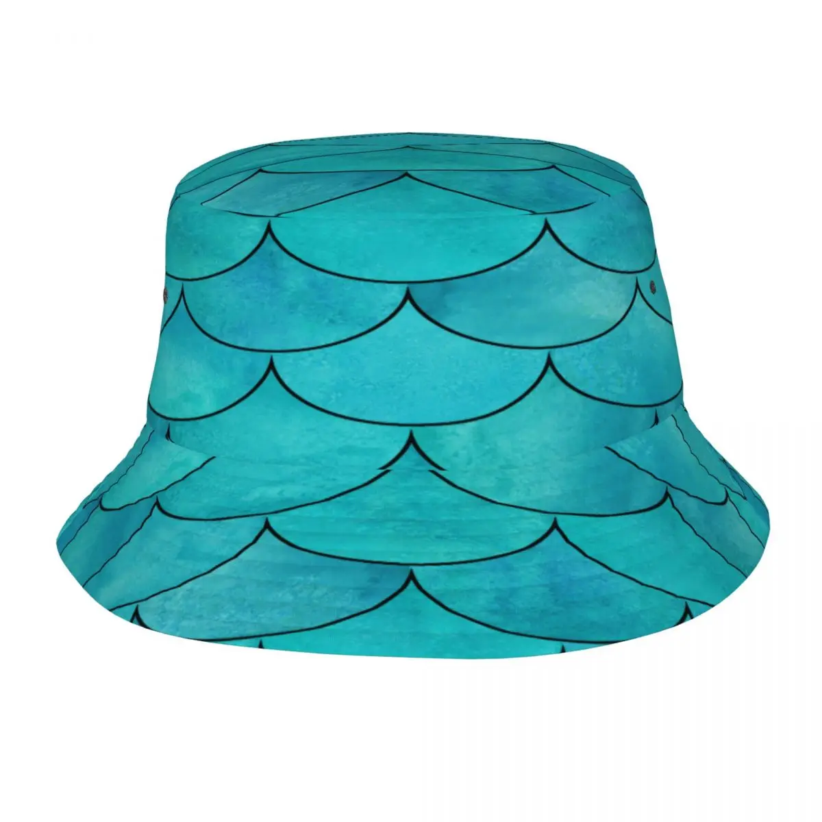 

Bright Teal Color Mermaid Fish Scale Wave Bucket Hat Summer Hats Fisherman Hat Foldable Women Men Sunscreen Shade Caps