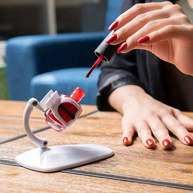 

1pc Nail Polish Holder Fixing Clip - Secure Grip Nail Art Tool with White Base & Black Accents, Prevents Spills