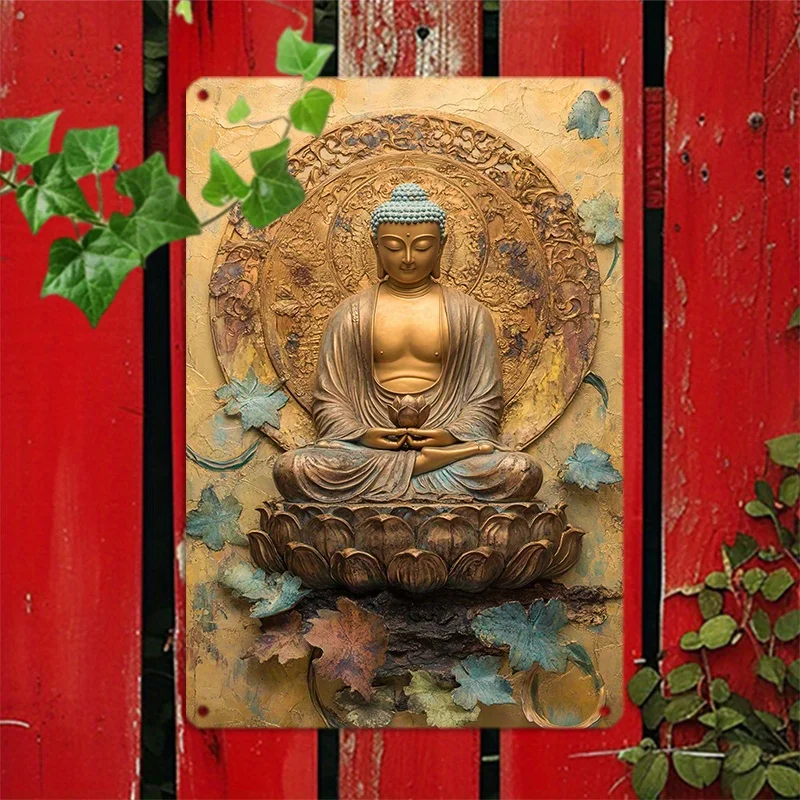 

2D Metal Decoration, Aluminum Wall Art, Metal Sign Golden Buddha Statue Vintage Aluminum Wall Art Decoration, Bathroom Art Decor